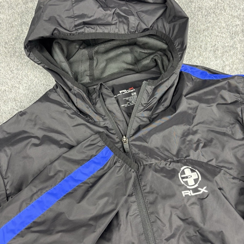 RLX Ralph Lauren Jacket Mens‎ XL Black Hooded Full Zip Windbreaker Blue Nylon